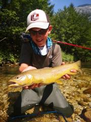 Eben, Otto and Andrew fly fishing Slovenia July, marble